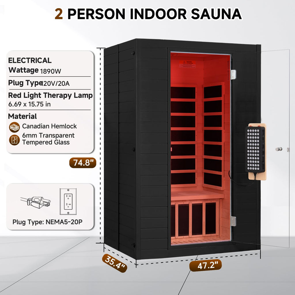 springspa 2 Person Full Spectrum Infrared Sauna with Red Light Therapy