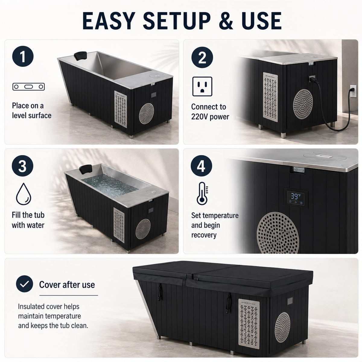 Cold Plunge Tub with 220V/2 HP Water Chiller and Heater