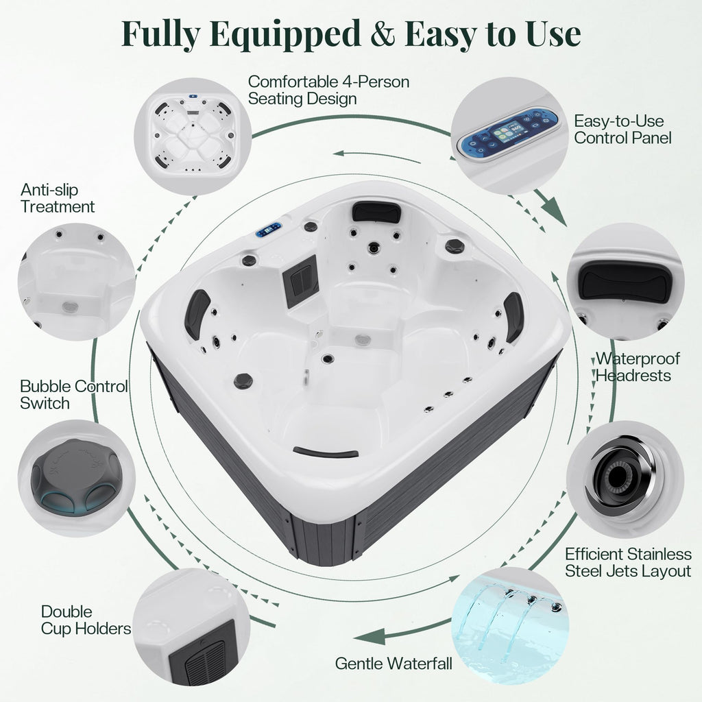 Jocisland 4 Person Outdoor Hot Tub with 23 Stainless Steel Jets, Acrylic