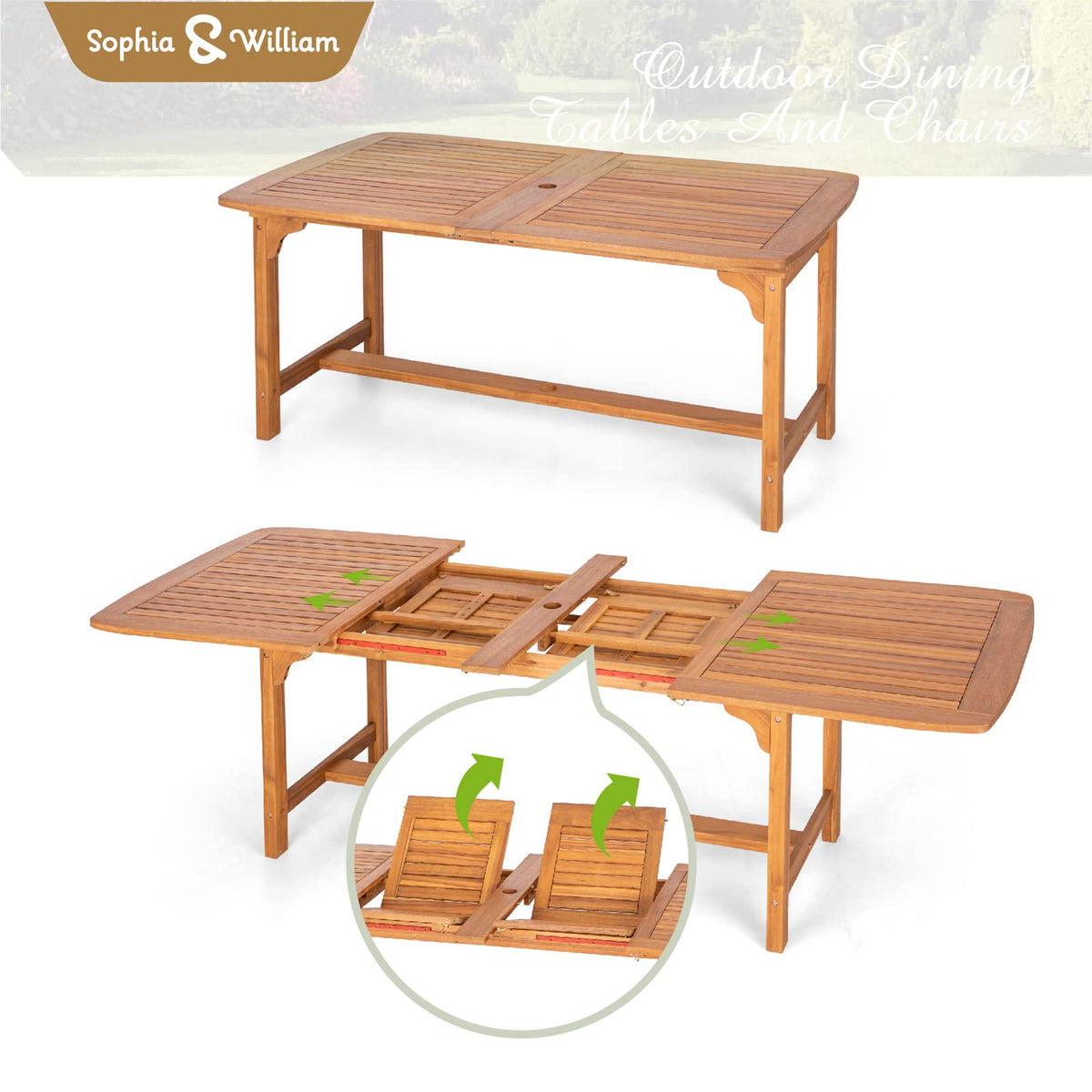 Sophia & William 9pc Outdoor Dining Set, Expandable Wood Table