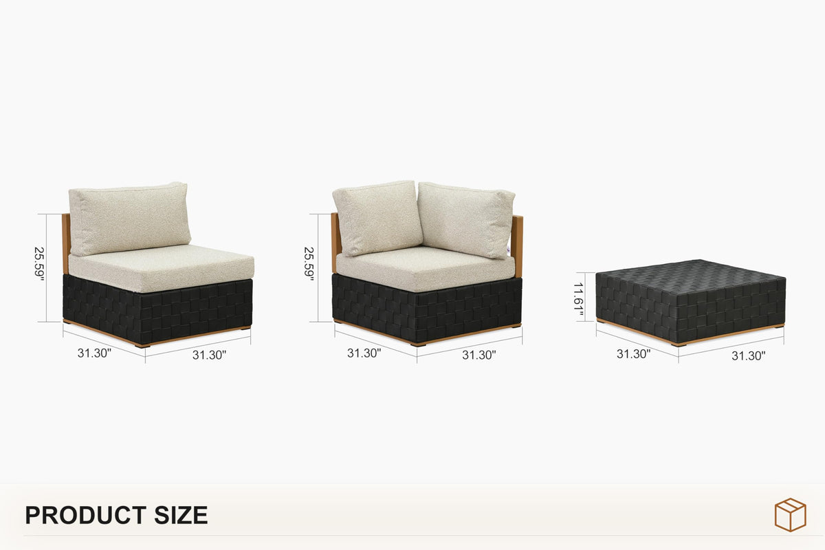 PURPLE LEAF Outdoor Furniture Set 15 Pieces Premium Leather Black