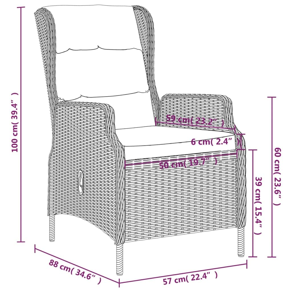Fregramei 7 Piece Patio Dining Table and Reclining Function Chairs Set, Outdoor Furniture Sets, Patio Conversation Set with Cushions for Garden Yard, Brown,-804