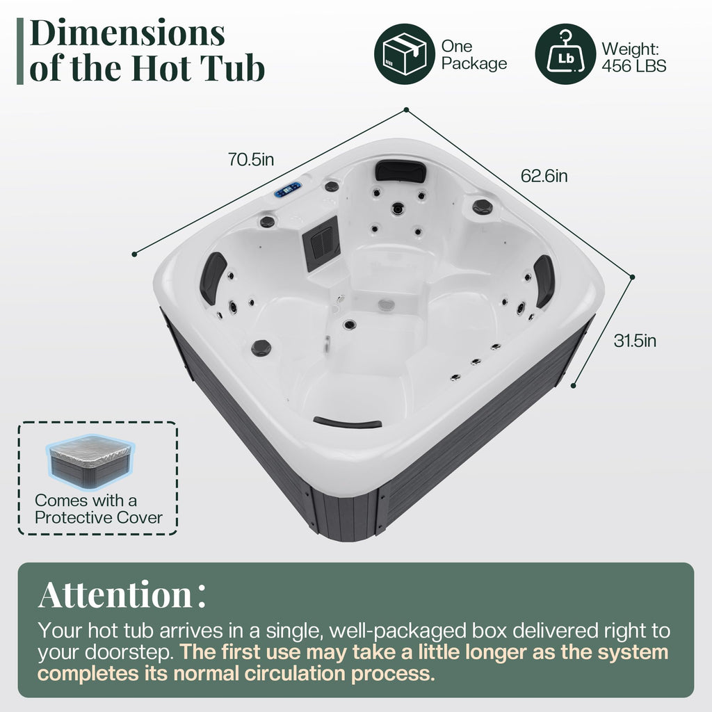 Jocisland 4 Person Outdoor Hot Tub with 23 Stainless Steel Jets, Acrylic