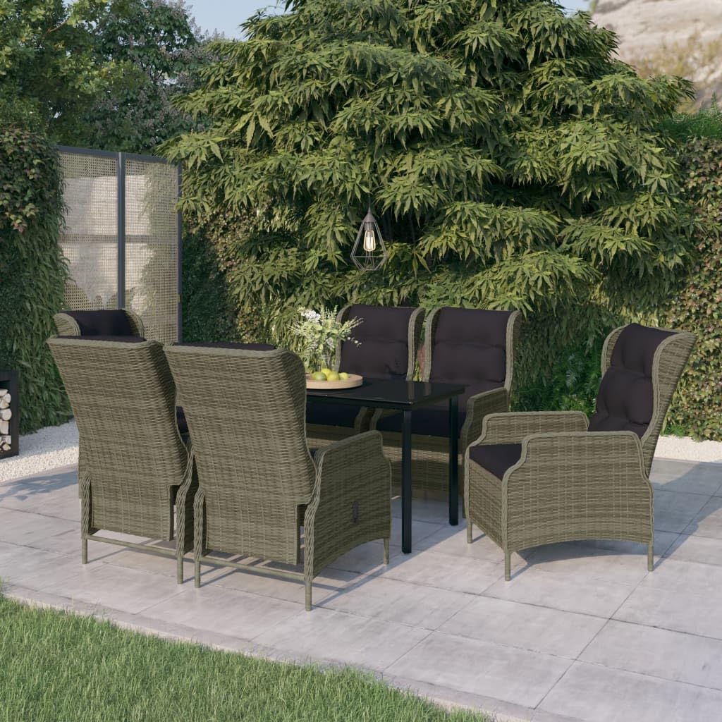 Fregramei 7 Piece Patio Dining Table and Reclining Function Chairs Set, Outdoor Furniture Sets, Patio Conversation Set with Cushions for Garden Yard, Brown,-804