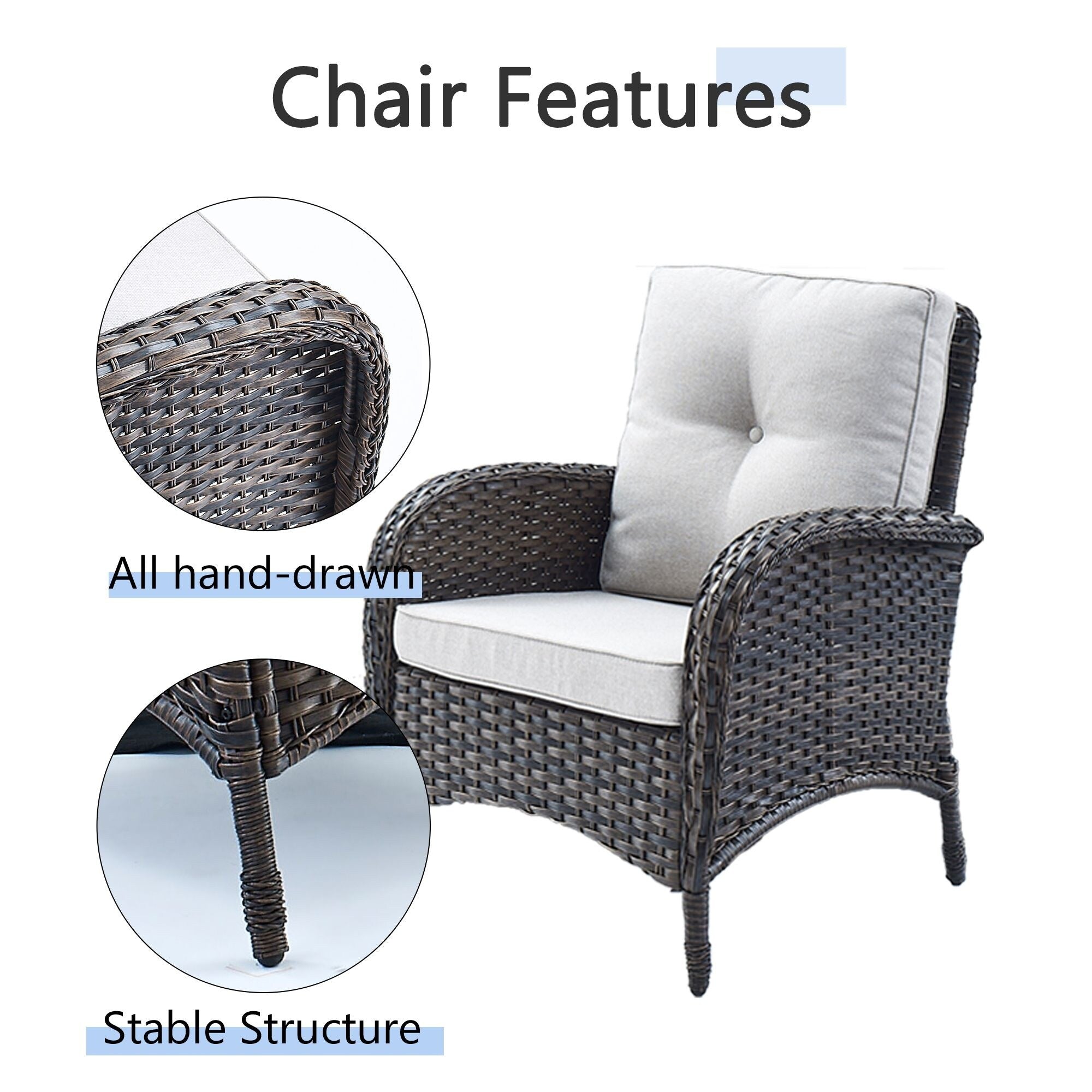 Outdoor Fire Pit Conversation Set, 3-Seat Sofa & Chairs Patio Furniture Set