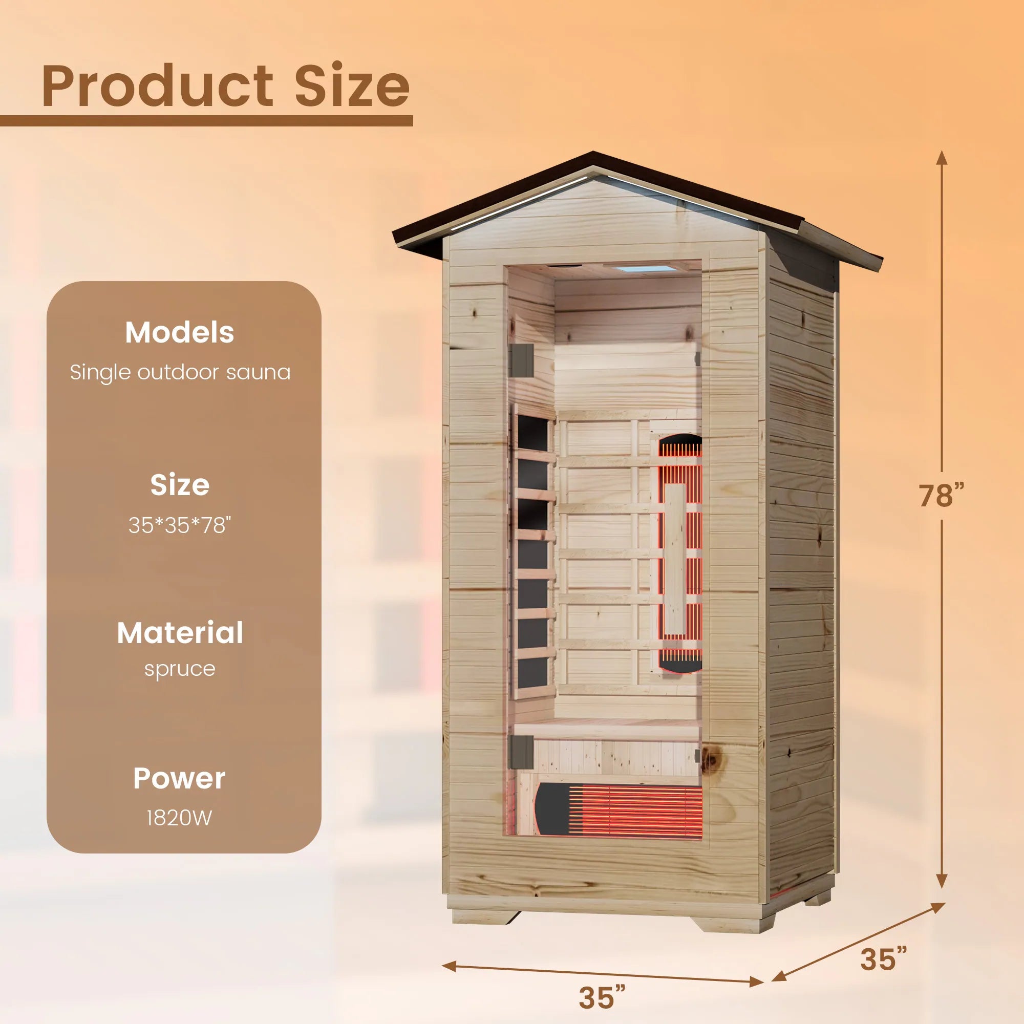 Infrared Sauna up to 4 Person with 15 Minutes Warm-Up Heater Tube & Carbon Plate