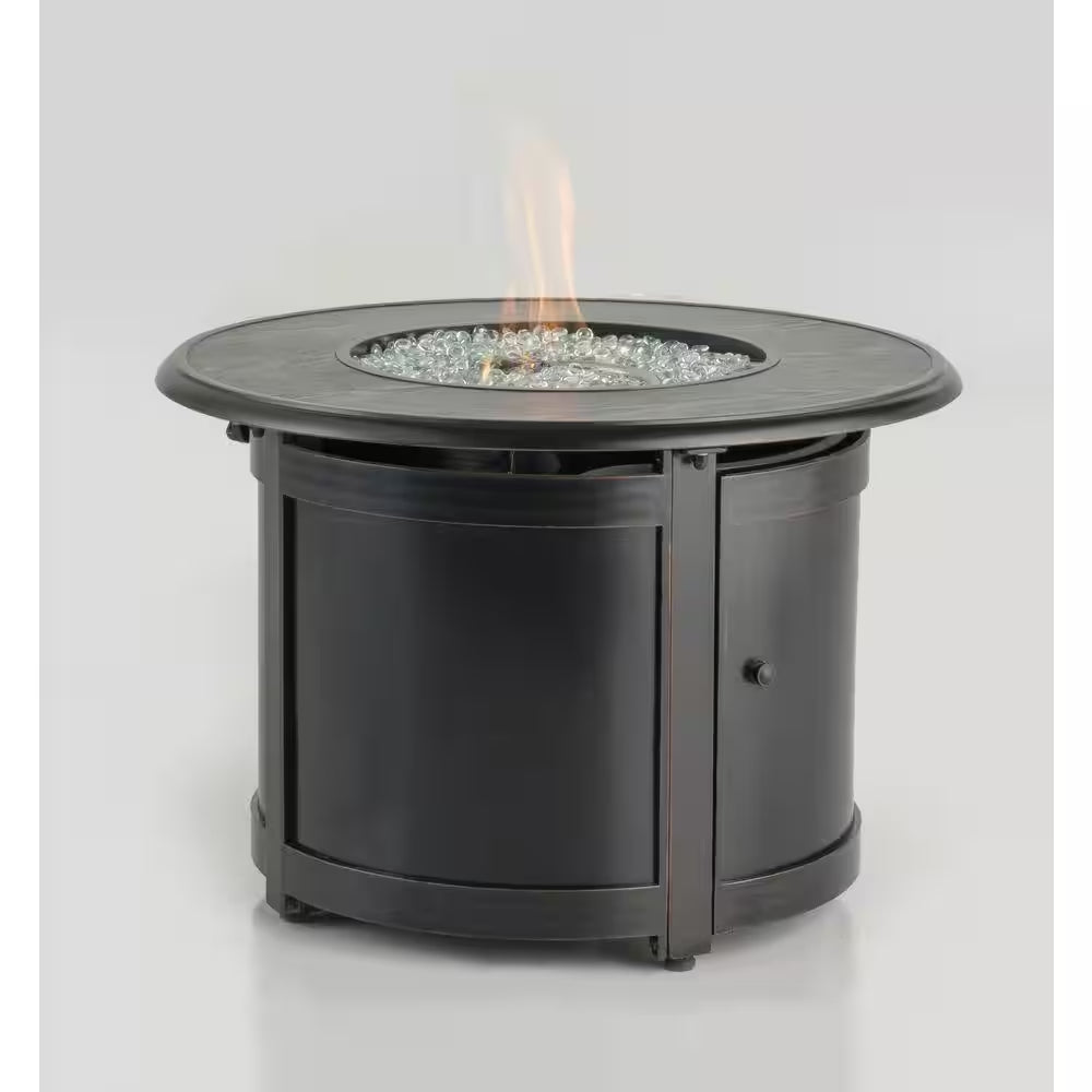 Manchester 36 In. X 25 In. round Aluminum Match Lit Propane Gas Fire Pit Chat Table with Glacier Ice Firebeads