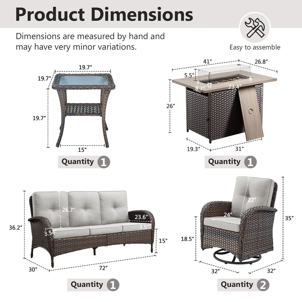 Outdoor Fire Pit Conversation Set, 3-Seat Sofa & Chairs Patio Furniture Set