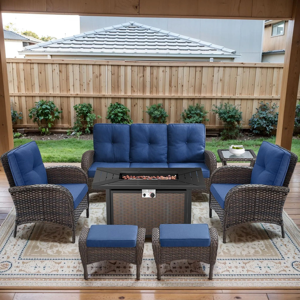 Outdoor Fire Pit Conversation Set, 3-Seat Sofa & Chairs Patio Furniture Set