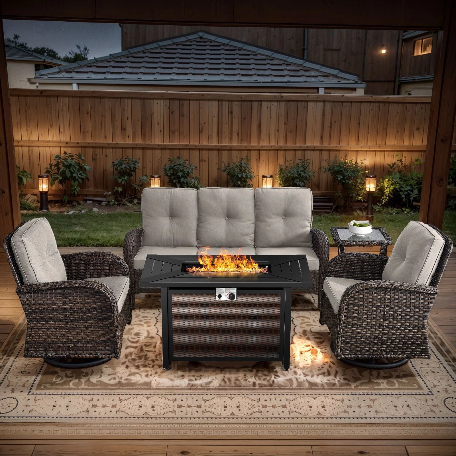 Outdoor Fire Pit Conversation Set, 3-Seat Sofa & Chairs Patio Furniture Set