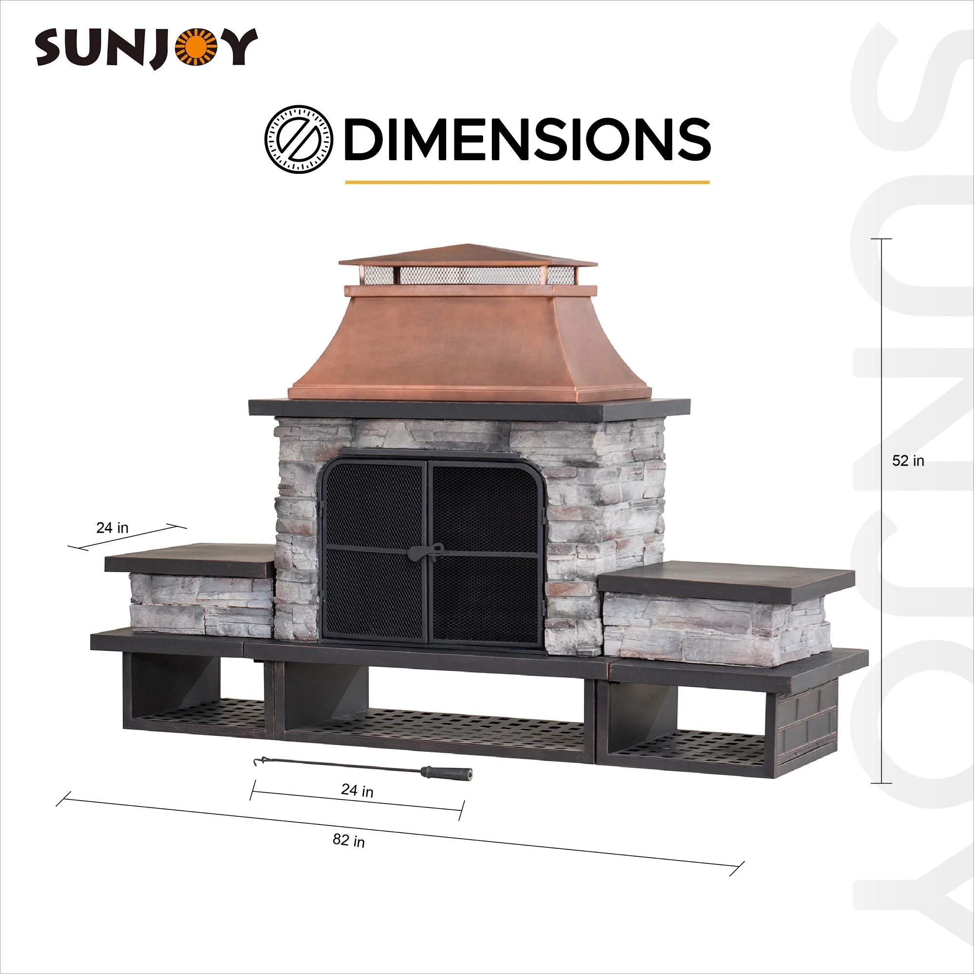 Outdoor 48 Inch Steel Wood Burning Stone Fireplace with Fire Poker and Removable Grate