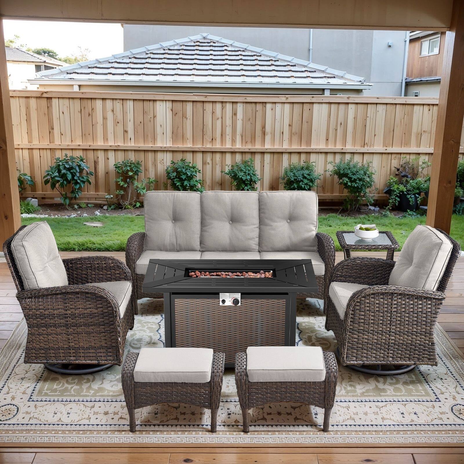 Outdoor Fire Pit Conversation Set, 3-Seat Sofa & Chairs Patio Furniture Set