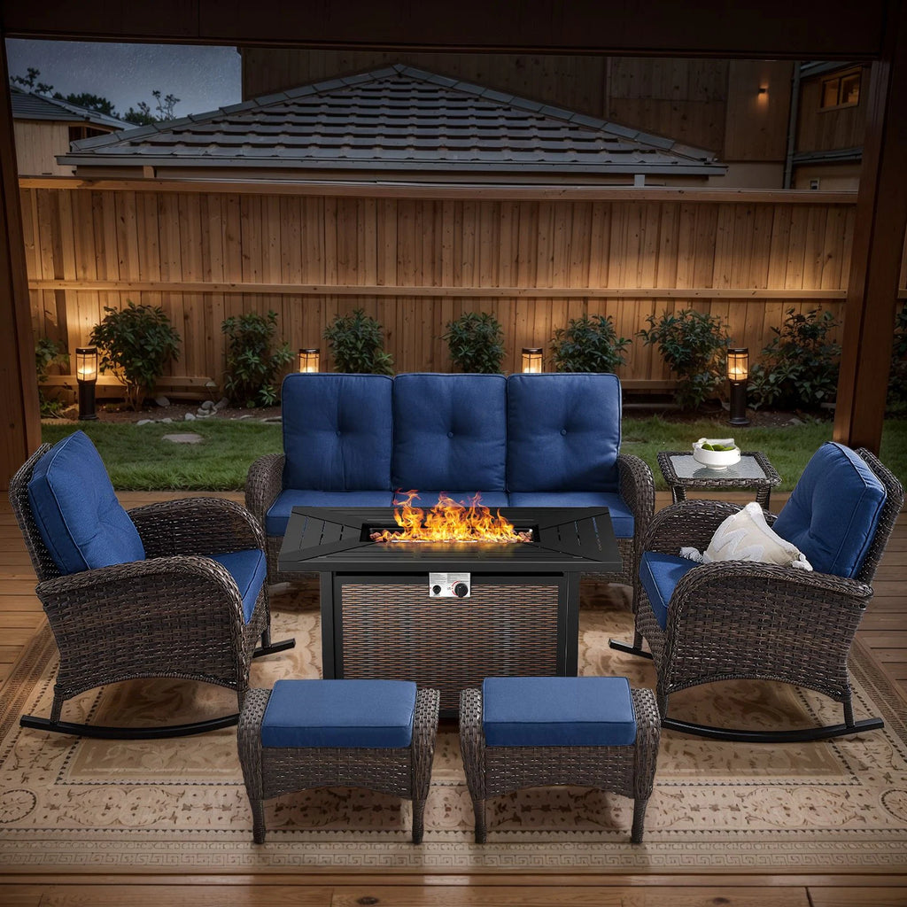 Outdoor Fire Pit Conversation Set, 3-Seat Sofa & Chairs Patio Furniture Set