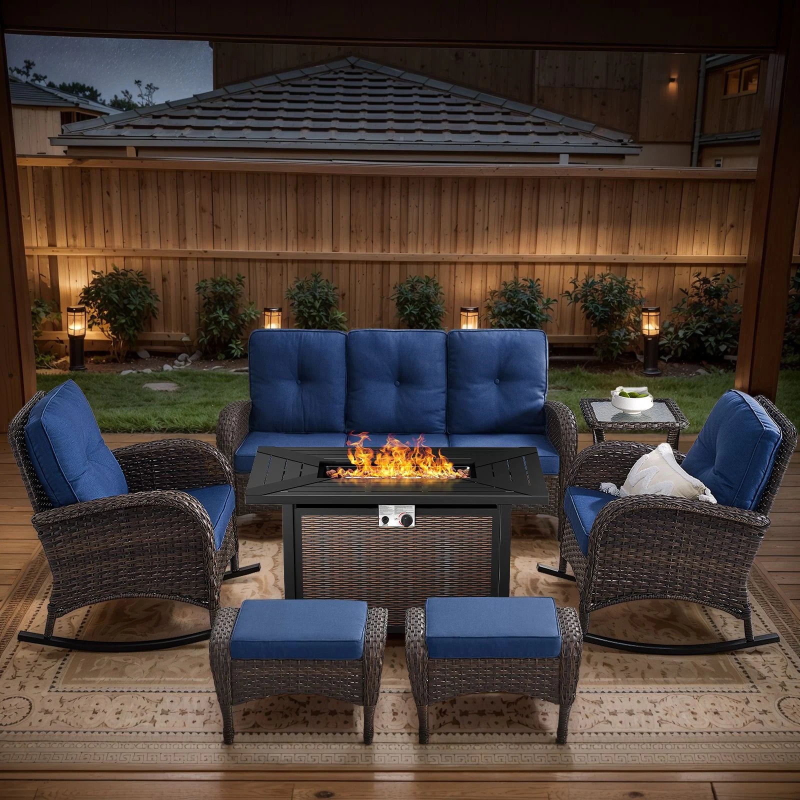 Outdoor Fire Pit Conversation Set, 3-Seat Sofa & Chairs Patio Furniture Set