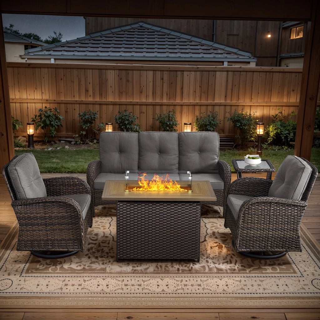 Outdoor Fire Pit Conversation Set, 3-Seat Sofa & Chairs Patio Furniture Set