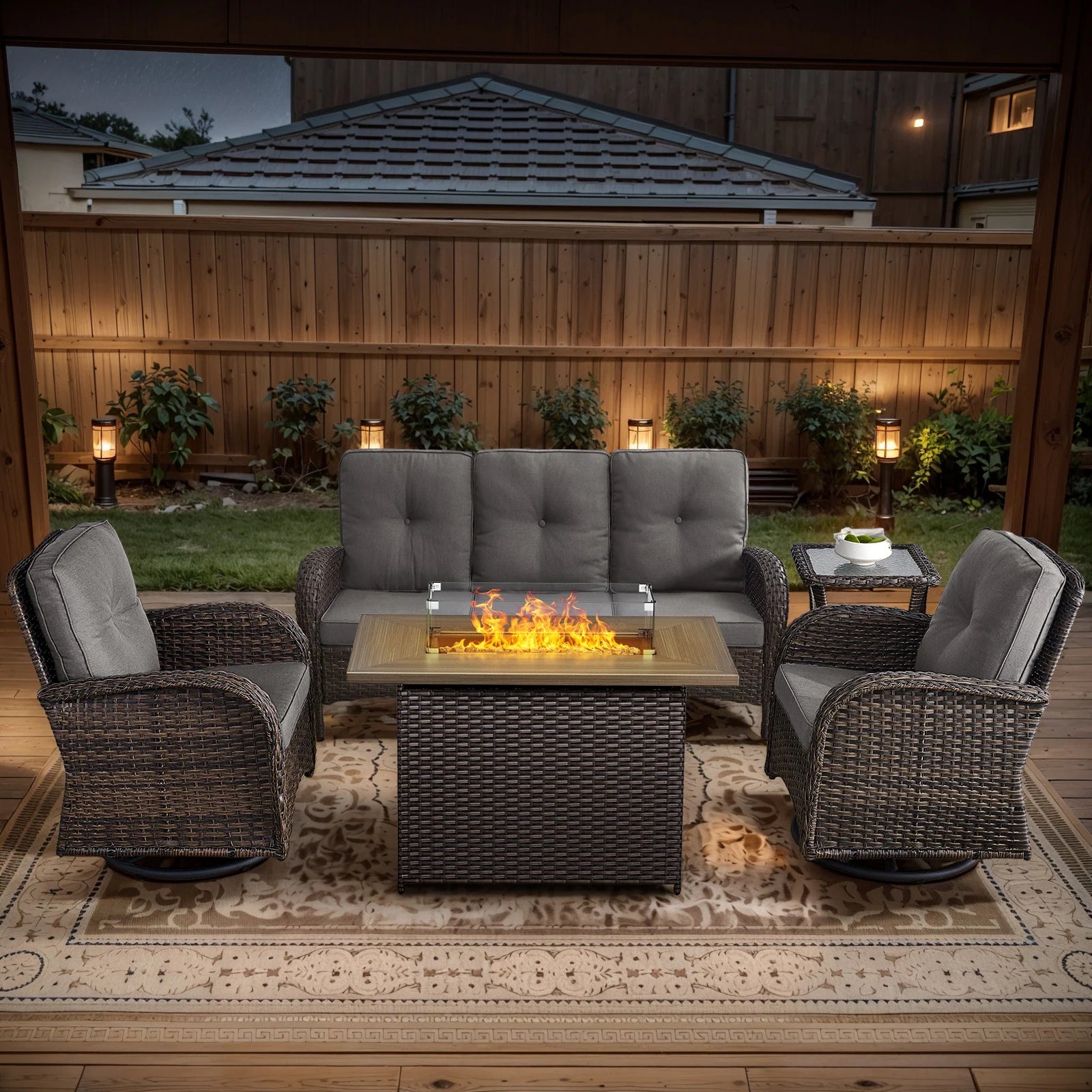 Outdoor Fire Pit Conversation Set, 3-Seat Sofa & Chairs Patio Furniture Set