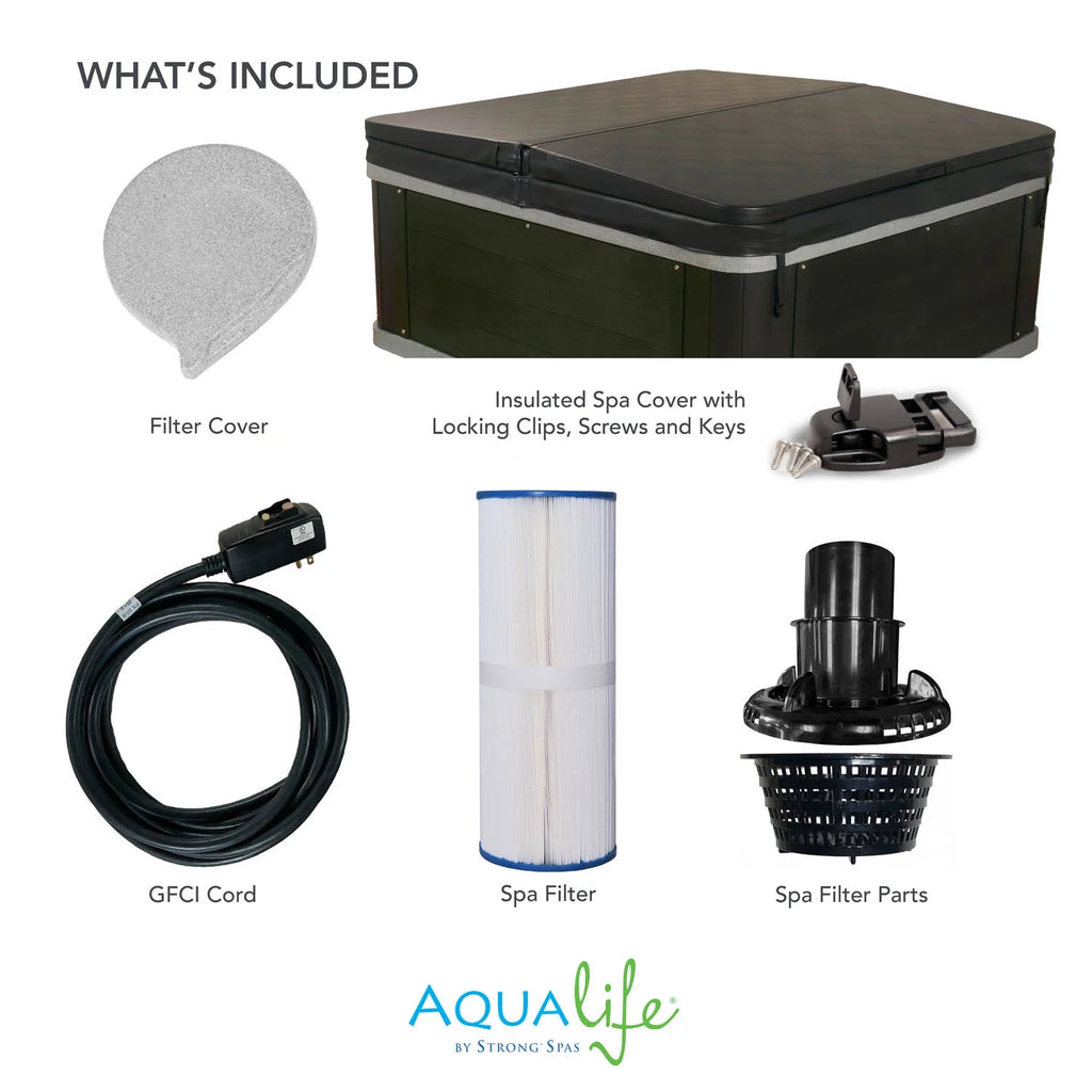 Inland 6 Person Square Hard Side Plug & Play Hot Tub, 24 Jets, Grey and Black