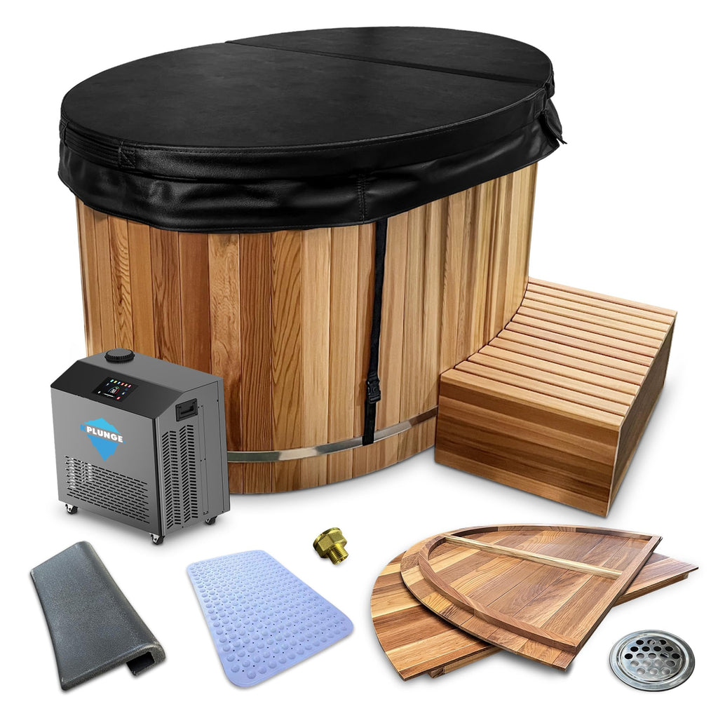 Premium 62 in. Cedar Wood Cold Plunge and Hot Tub with 1hp Chiller