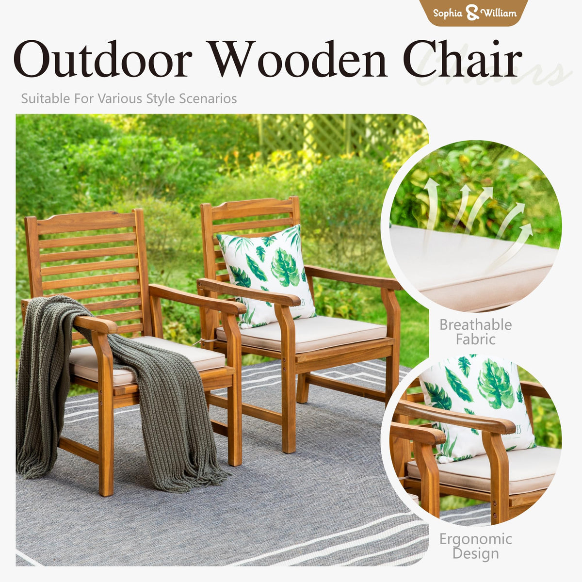 Sophia & William 9pc Outdoor Dining Set, Expandable Wood Table