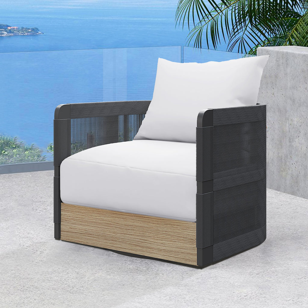 Weibath Outdoor Swivel Patio Chair Set of 4, 360 Degree Woven Patio Accent Chair with Aluminum Frame, Includes Toss Pillow, Coastal Chair for Porch, Garden, Balcony, Deck and Poolside