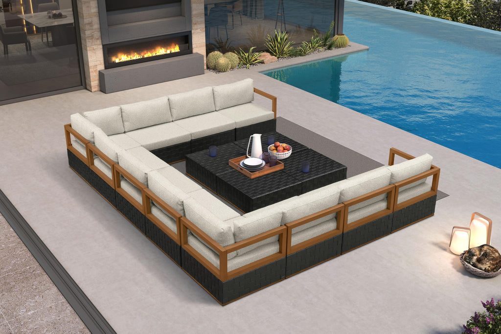PURPLE LEAF Outdoor Furniture Set 15 Pieces Premium Leather Black
