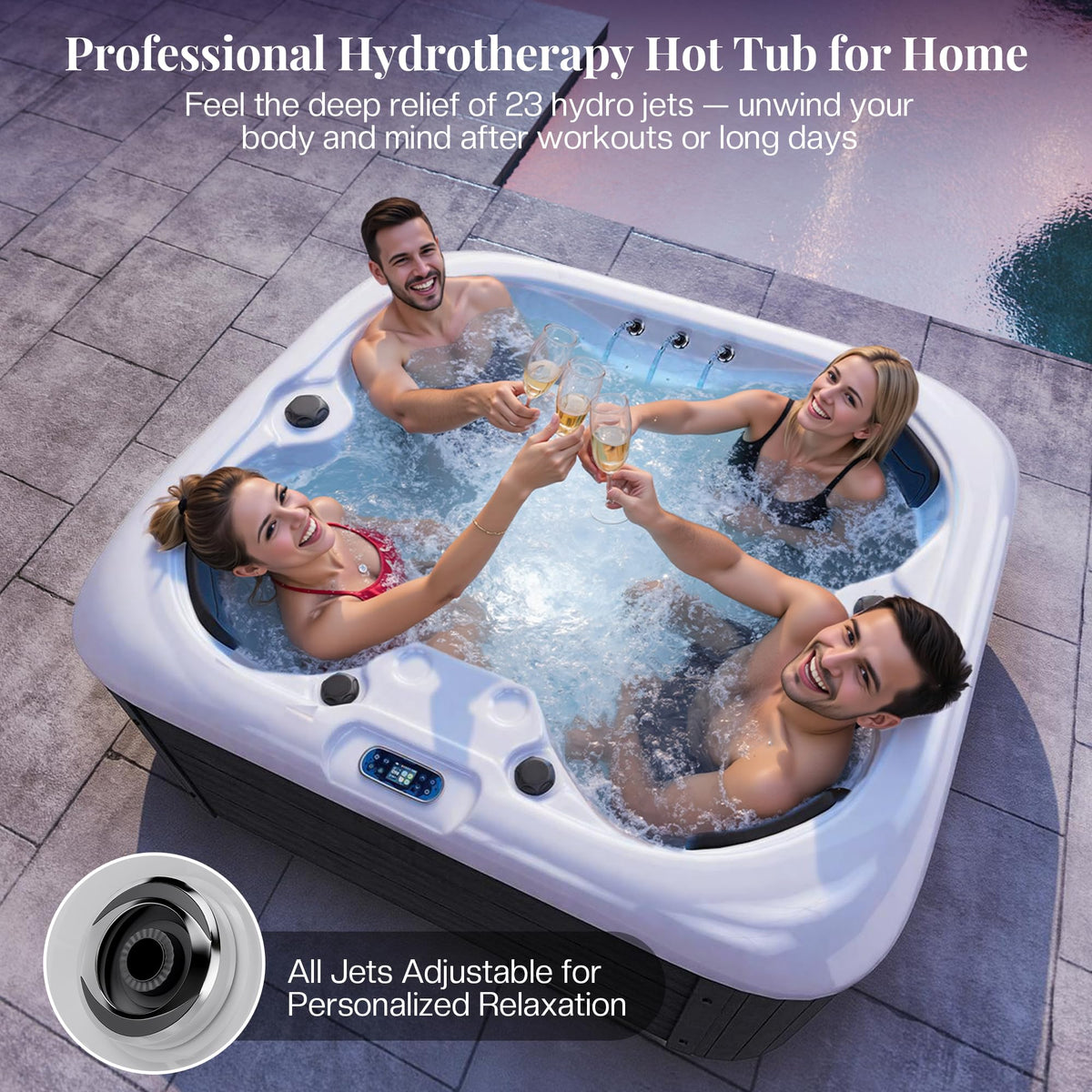 Jocisland 4 Person Outdoor Hot Tub with 23 Stainless Steel Jets, Acrylic