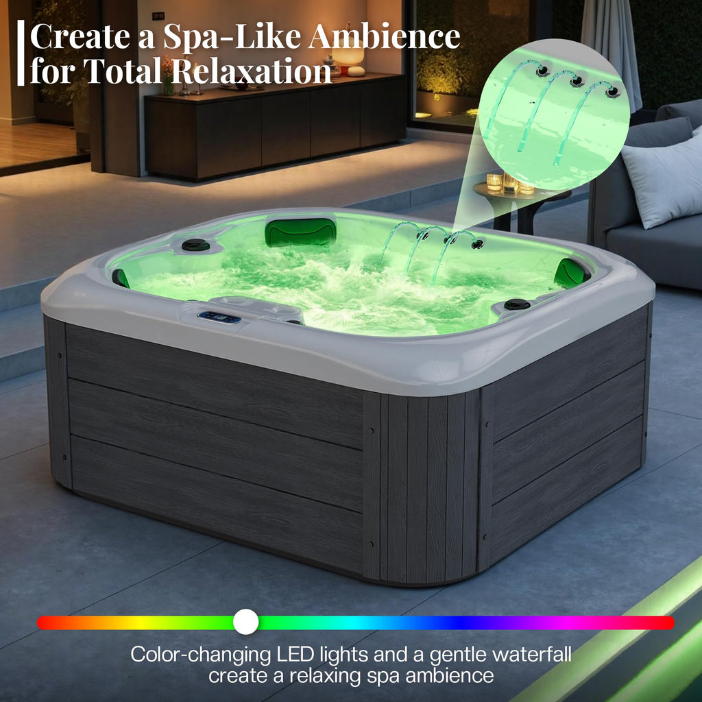 Jocisland 4 Person Outdoor Hot Tub with 23 Stainless Steel Jets, Acrylic