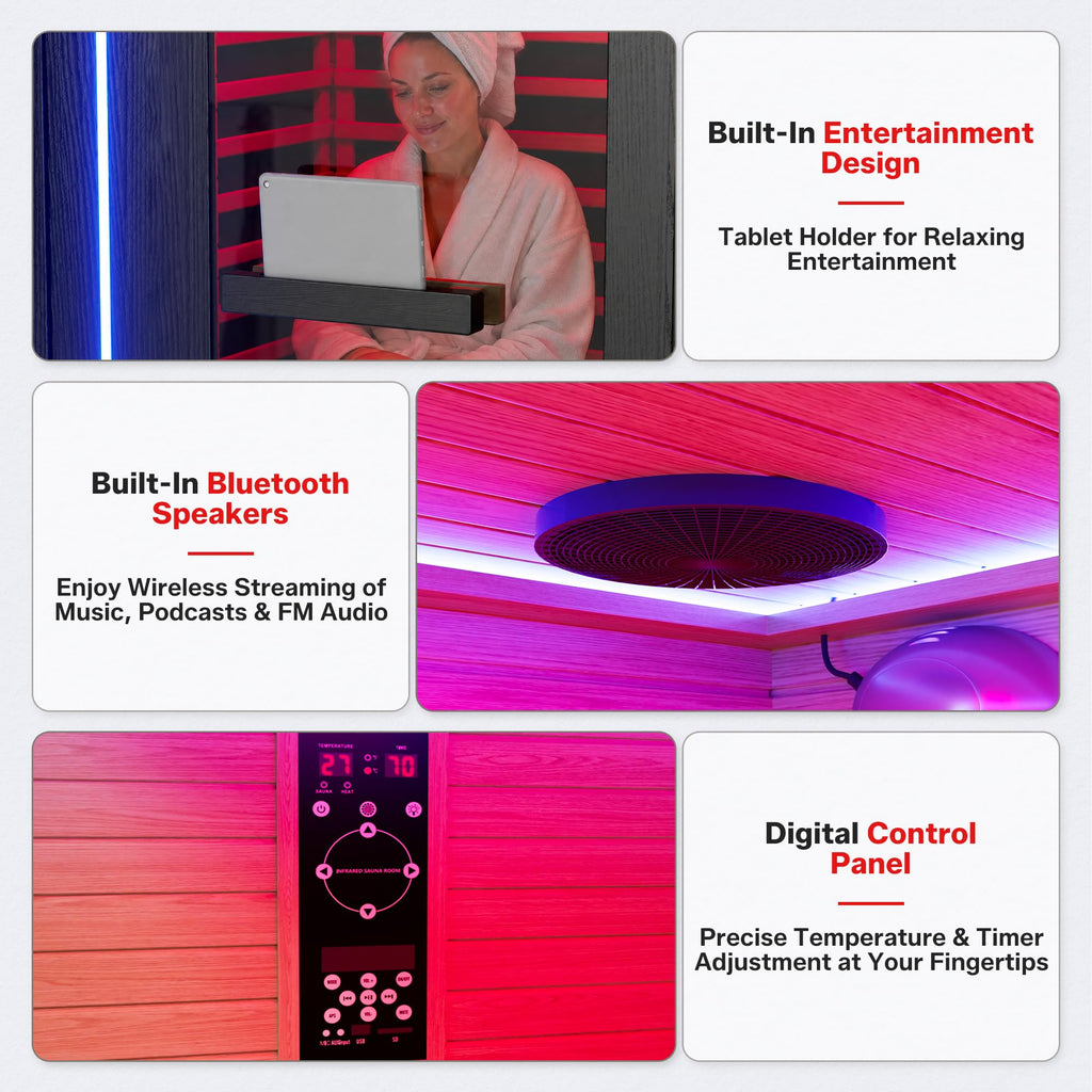 1-2 Person Low EMF FAR Infrared Sauna Red Light Therapy 12" * 12" Lamp