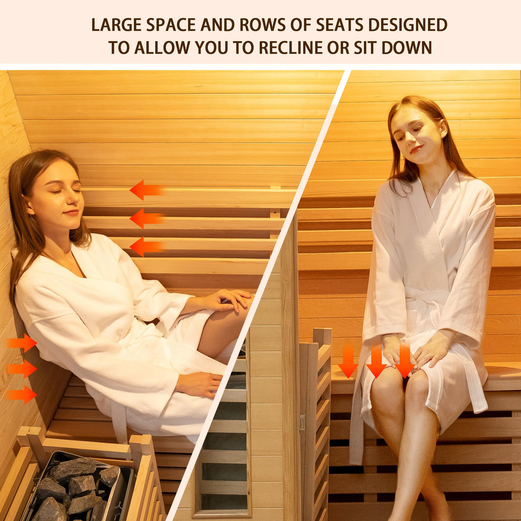 Benovo 6-8 Person Outdoor Sauna,Dual Dry/Wet System 220V 8 KW Electric Stove Far Infrared Backyard Spruce Steam Sauna Kit with LCD Panel &WiFi Control (White-6 Person)