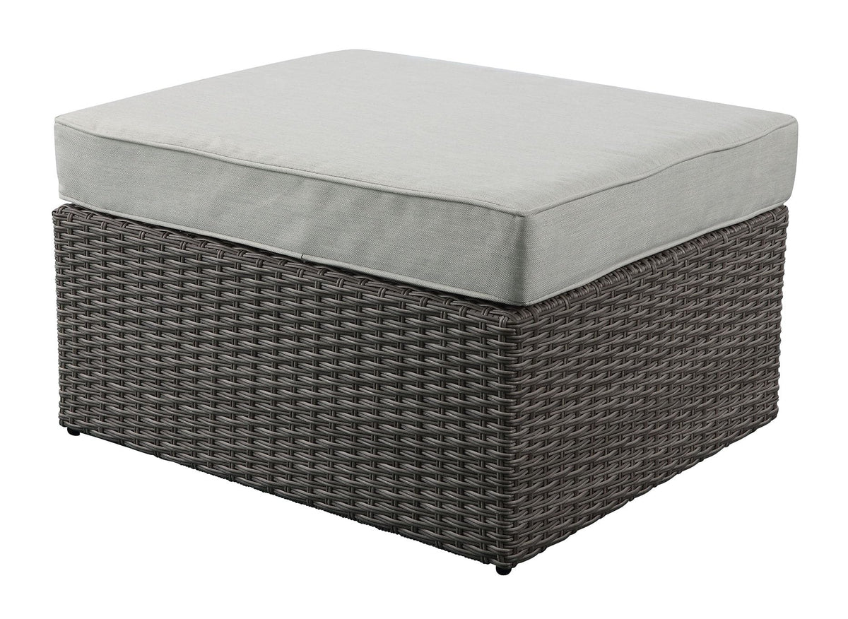 Beige Fabric Gray Wicker Patio Sofa W,2 Pillows 2 Ottomans
