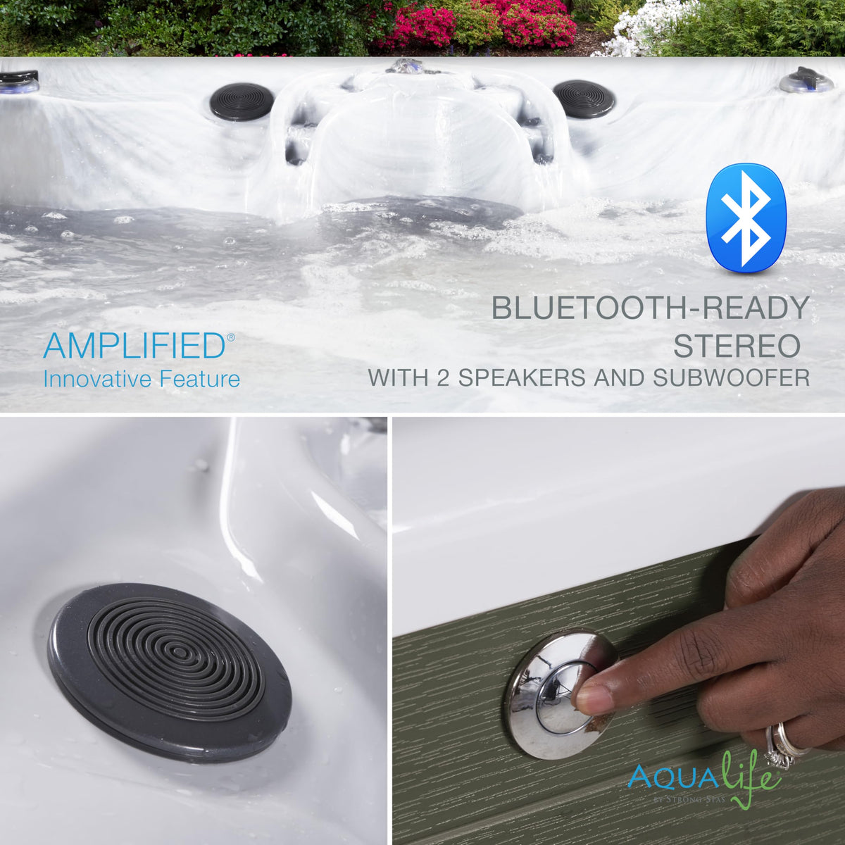 AquaLife Amplified™ 6-Person 100-Jet Acrylic Double Lounger Hot Tub with Bluetooth Stereo, LED Lighting, Insulated Cover, Stainless Steel Heater and Ozonator