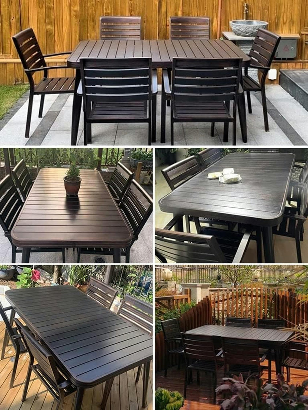 JOMRTS Patio Dining Set 11-Piece Aluminum Tableware Set for Outdoor Terrace, Extendable Table and Stackable Storage Chairs, Easy-to-Clean, All-Weather