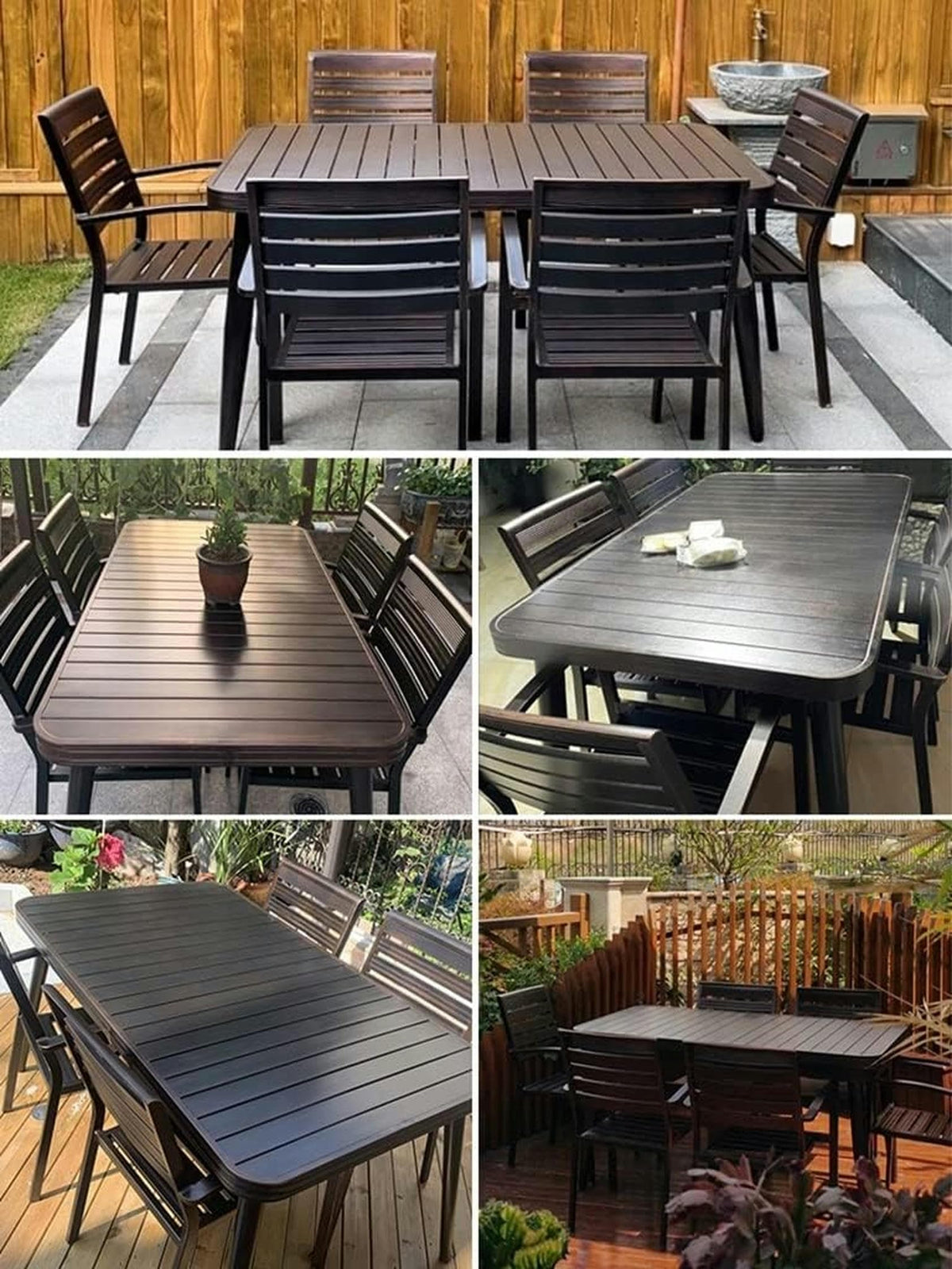 JOMRTS Patio Dining Set 11-Piece Aluminum Tableware Set for Outdoor Terrace, Extendable Table and Stackable Storage Chairs, Easy-to-Clean, All-Weather