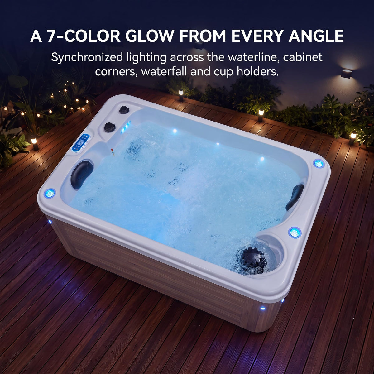 Acrylic Hot Tub Indoor Outdoor - 2 Person Bathtub for Family 22 Hydro Jets, 2 Speakers, LED Lights, Ozonator & Cover – Taupe Colored Ground Spa Machine for Relaxation (2 Person)