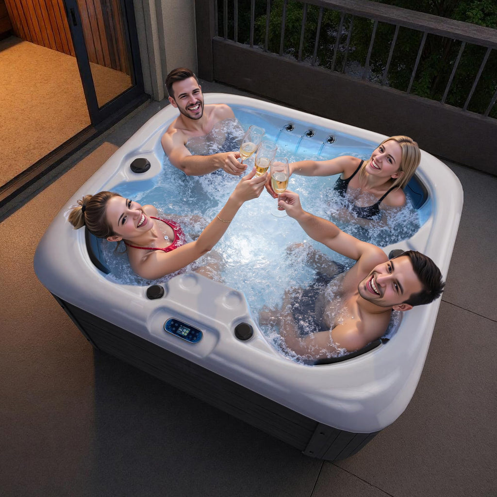 Jocisland 4 Person Outdoor Hot Tub with 23 Stainless Steel Jets, Acrylic