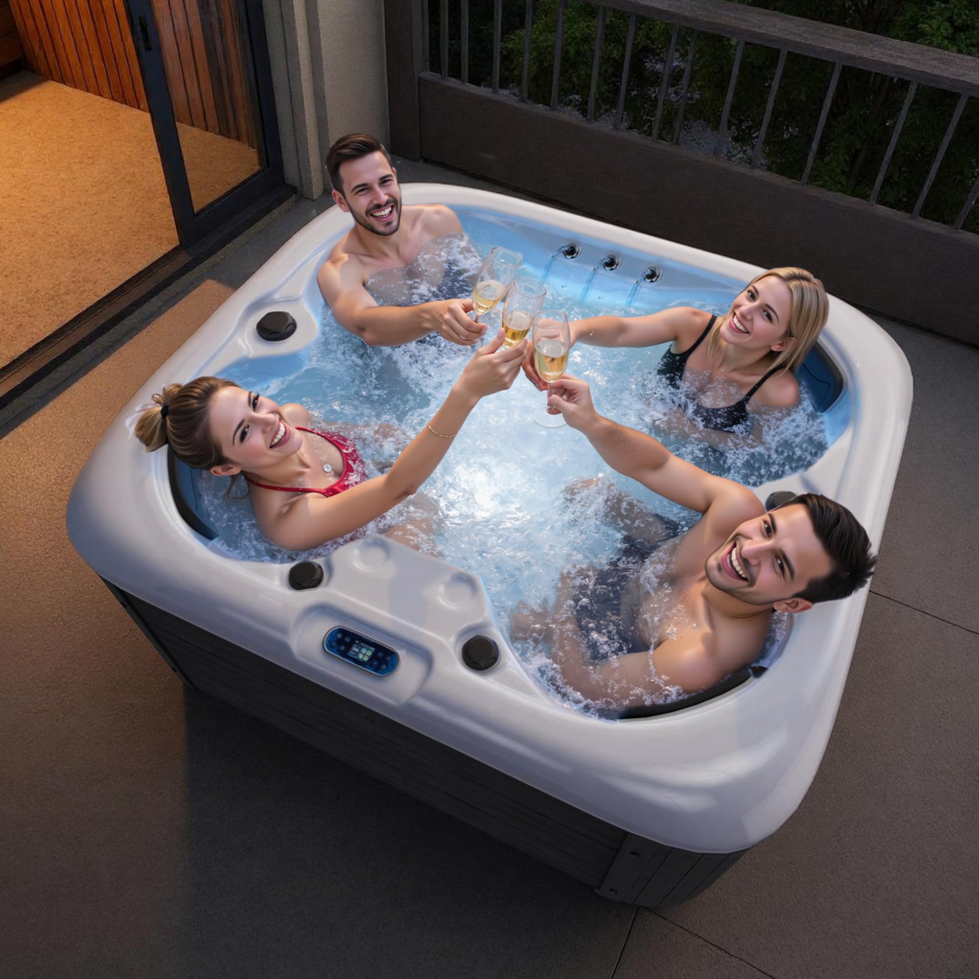 Jocisland 4 Person Outdoor Hot Tub with 23 Stainless Steel Jets, Acrylic