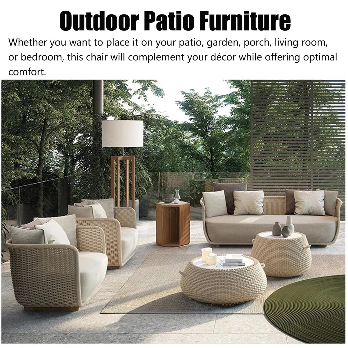 KPHYMOD Outdoor Patio Furniture Sets, Wicker Conversation Set for Porch Deck, Weather Resistant Rattan Sofa Chair with Coffee Table(Color:Beige,Size:4 Pieces-B)