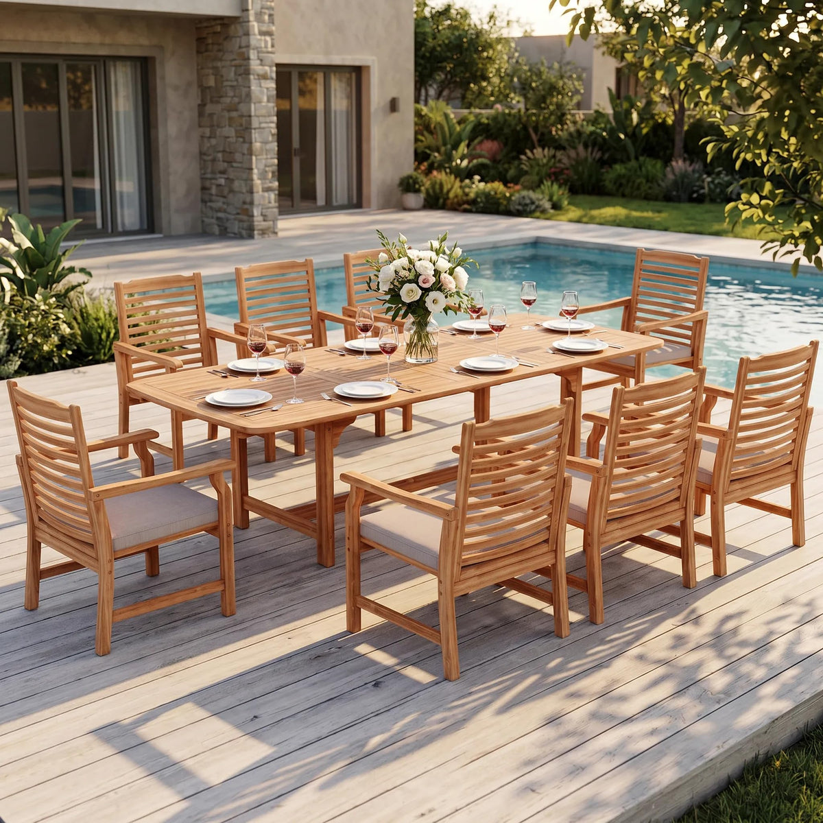 Sophia & William 9pc Outdoor Dining Set, Expandable Wood Table