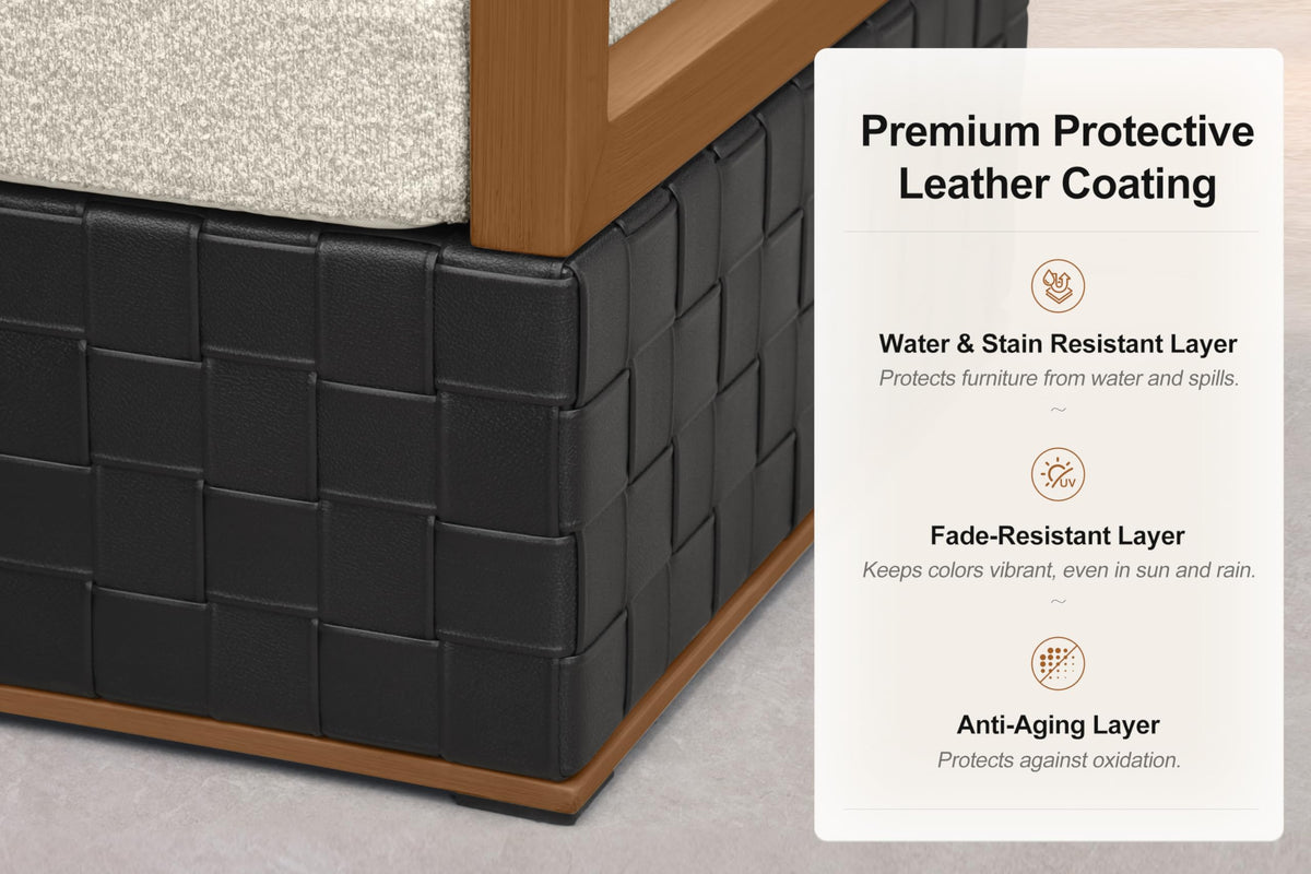 PURPLE LEAF Outdoor Furniture Set 15 Pieces Premium Leather Black