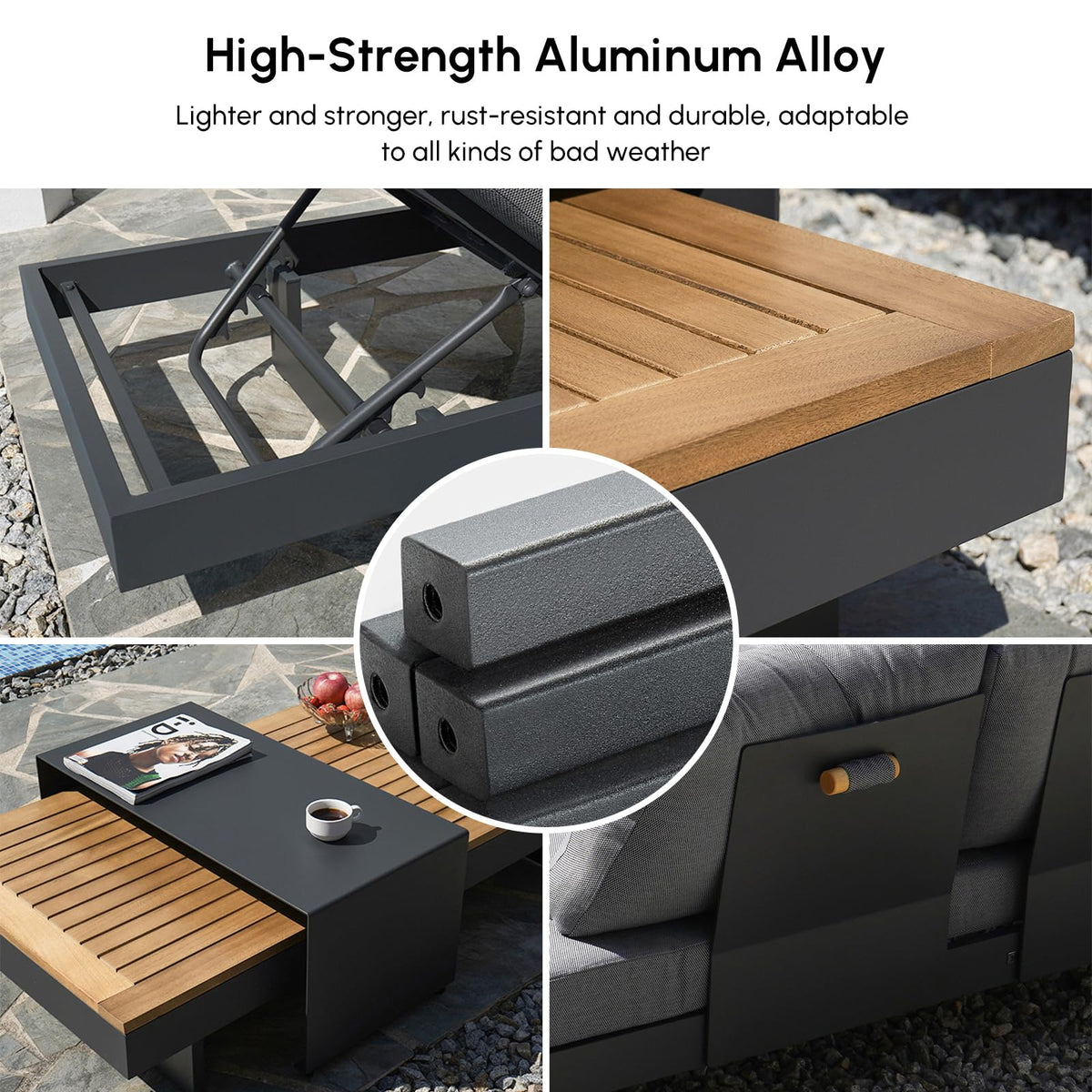 homary Outdoor Conversation Sets, Teak & Aluminum Modular Patio Furniture