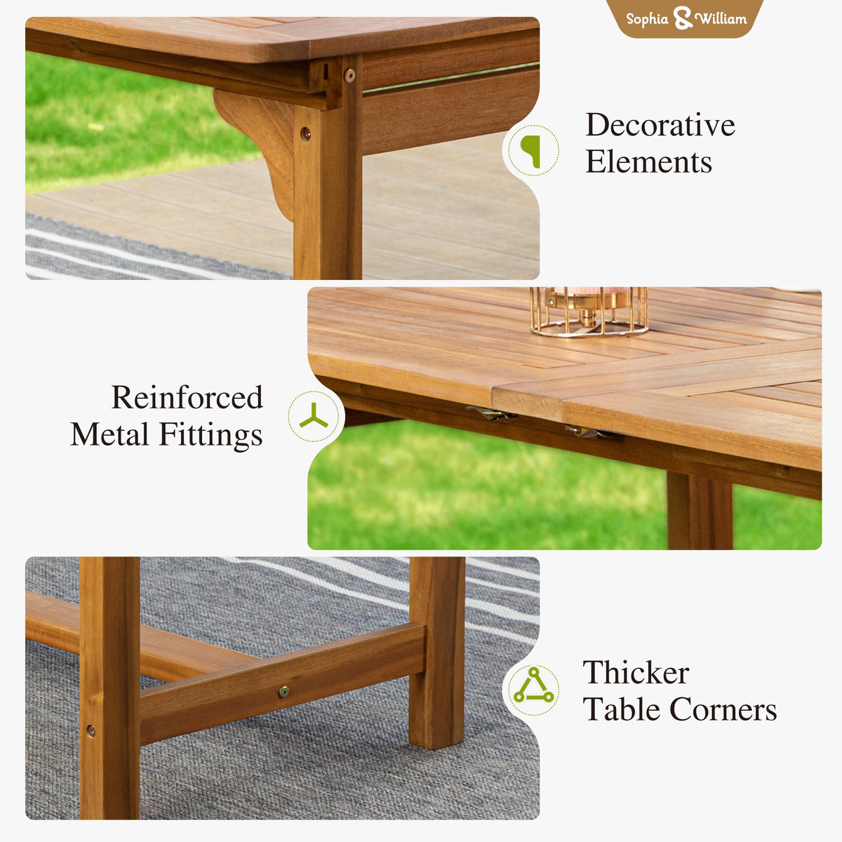 Sophia & William 9pc Outdoor Dining Set, Expandable Wood Table