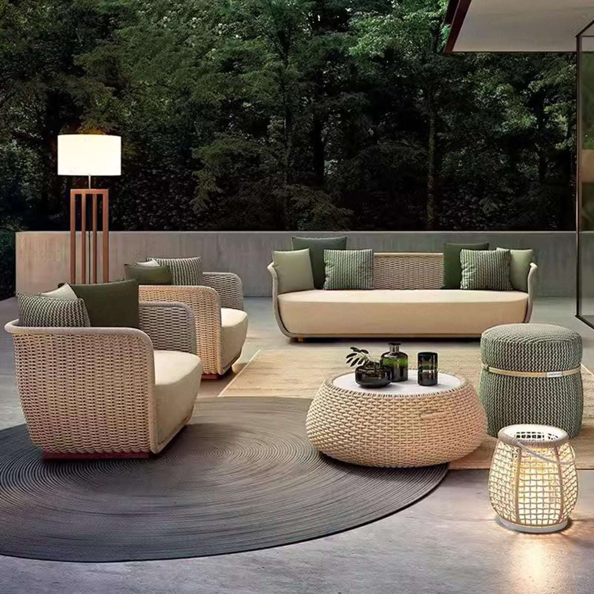 KPHYMOD Outdoor Patio Furniture Sets, Wicker Conversation Set for Porch Deck, Weather Resistant Rattan Sofa Chair with Coffee Table(Color:Beige,Size:4 Pieces-B)