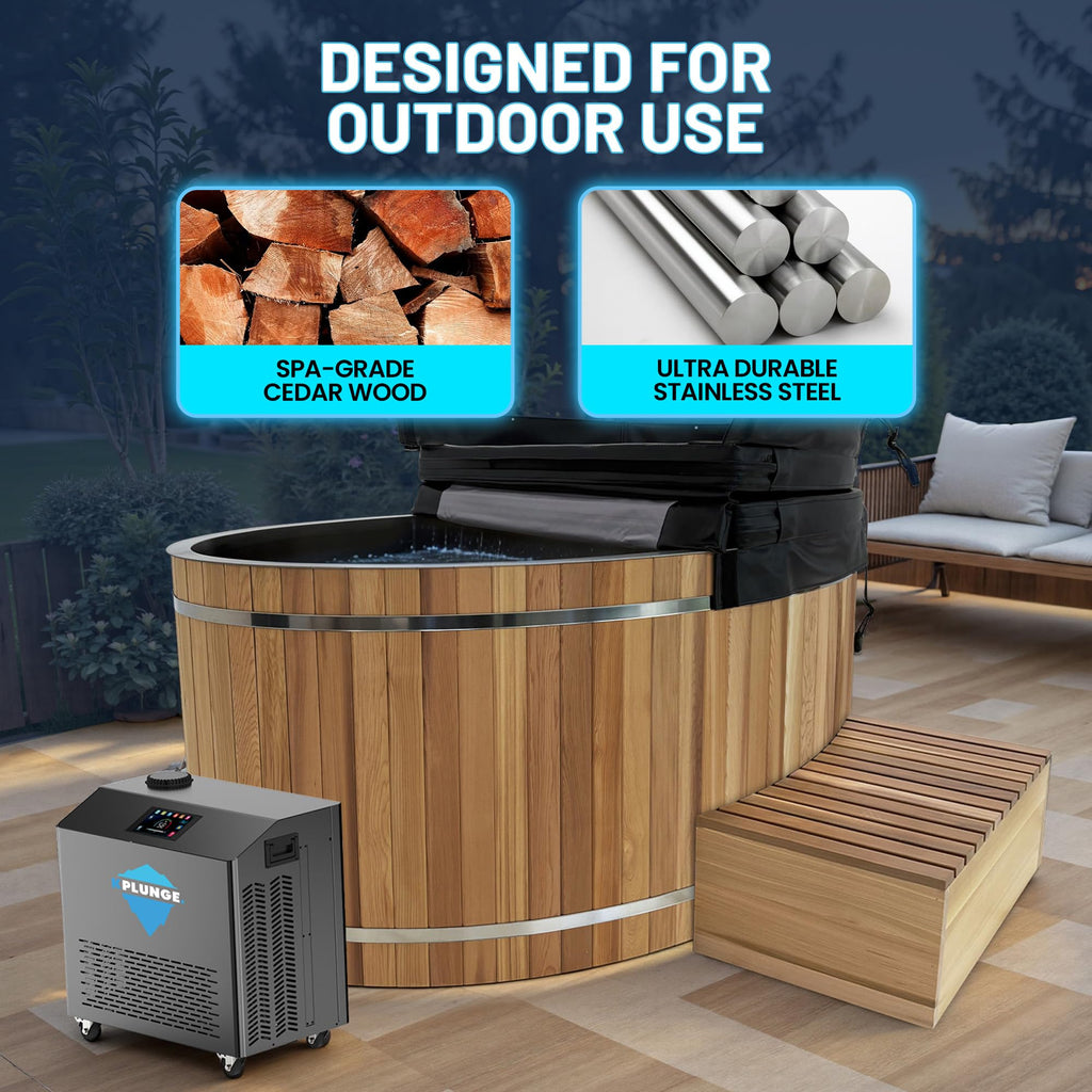 Premium 62 in. Cedar Wood Cold Plunge and Hot Tub with 1hp Chiller