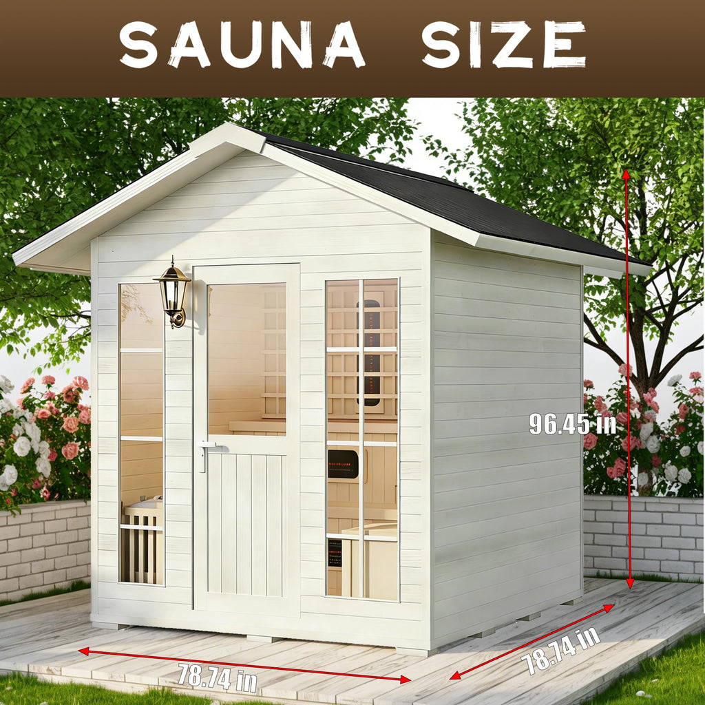 Benovo 6-8 Person Outdoor Sauna,Dual Dry/Wet System 220V 8 KW Electric Stove Far Infrared Backyard Spruce Steam Sauna Kit with LCD Panel &WiFi Control (White-6 Person)
