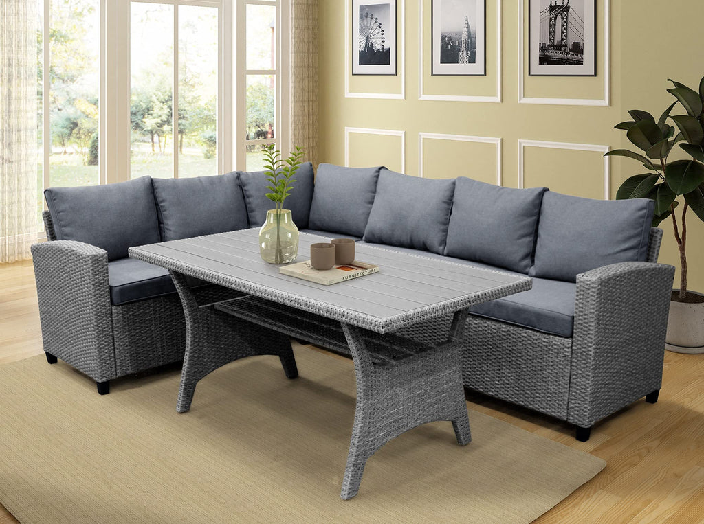 MLLXUXANCC Outdoor Patio Furniture PE Rattan Wicker Conversation Set All-Weather Sectional Sofa Set 1 Table+2 Sofa w/Cushion 2 Colors (Color : B) (B)