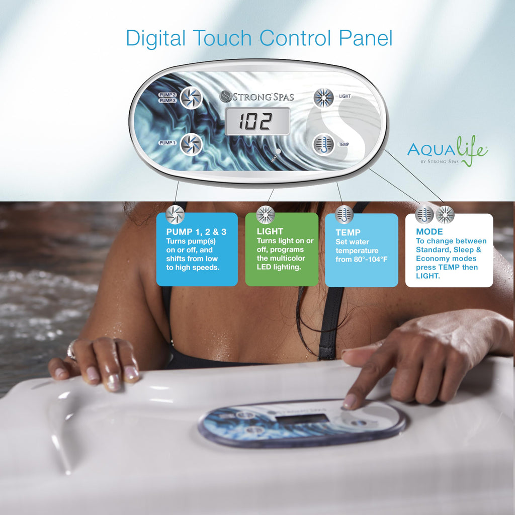 AquaLife Amplified™ 6-Person 100-Jet Acrylic Double Lounger Hot Tub with Bluetooth Stereo, LED Lighting, Insulated Cover, Stainless Steel Heater and Ozonator
