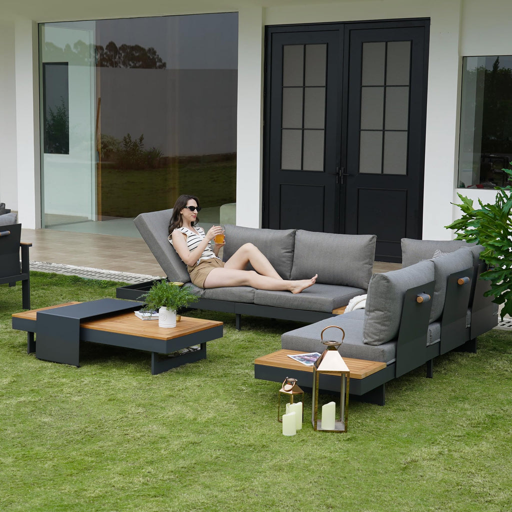 homary Outdoor Conversation Sets, Teak & Aluminum Modular Patio Furniture