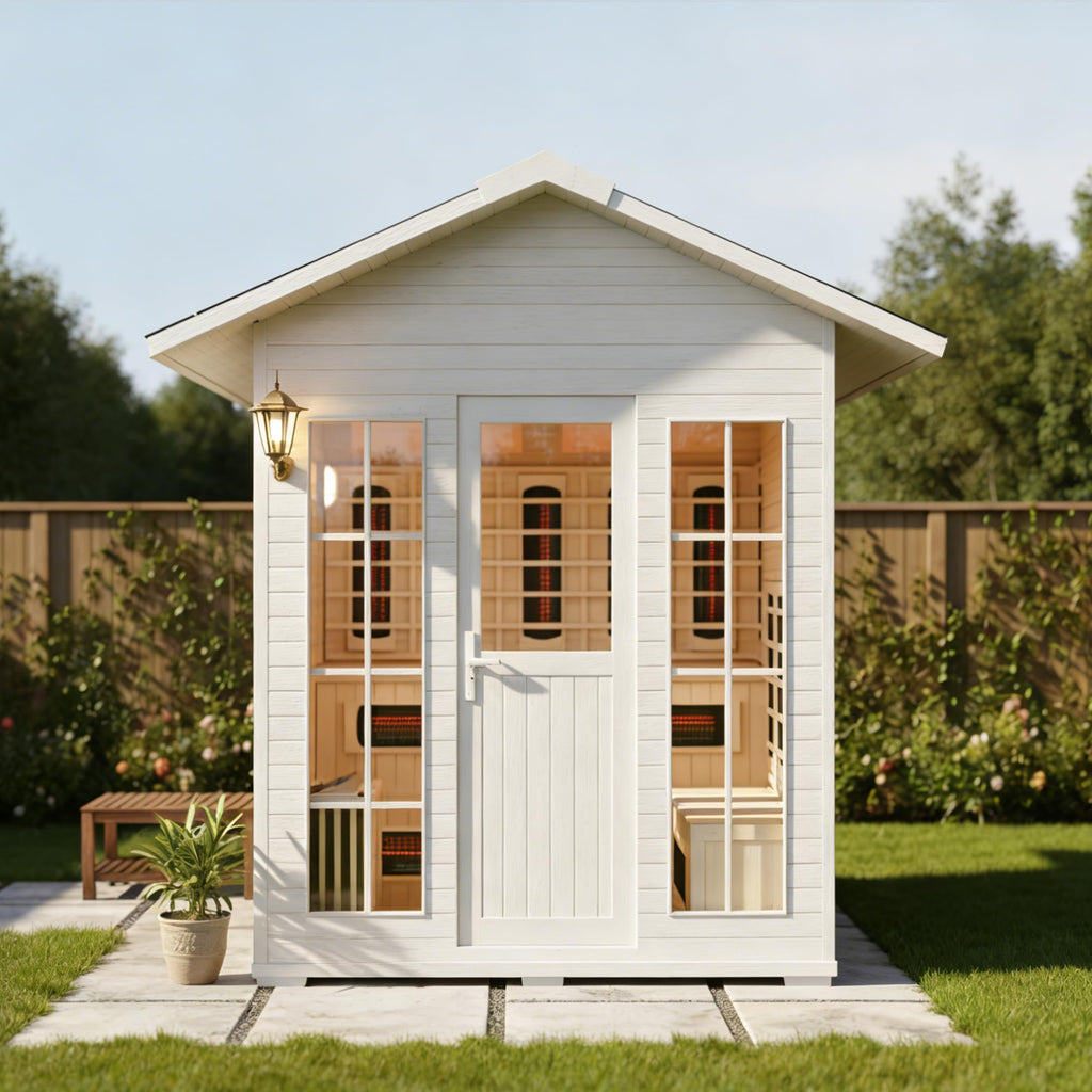 Benovo 6-8 Person Outdoor Sauna,Dual Dry/Wet System 220V 8 KW Electric Stove Far Infrared Backyard Spruce Steam Sauna Kit with LCD Panel &WiFi Control (White-6 Person)