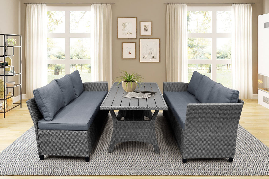 MLLXUXANCC Outdoor Patio Furniture PE Rattan Wicker Conversation Set All-Weather Sectional Sofa Set 1 Table+2 Sofa w/Cushion 2 Colors (Color : B) (B)