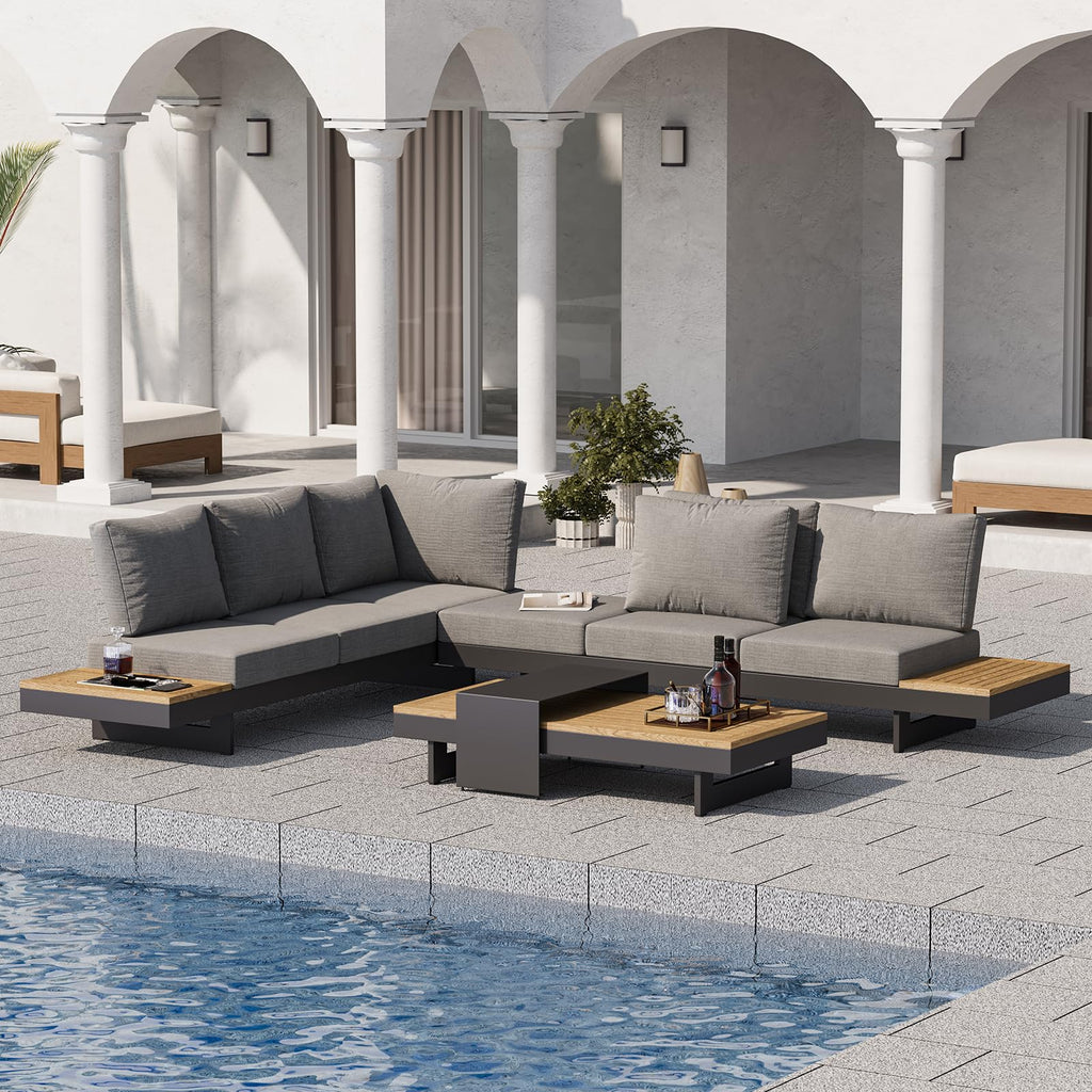 homary Outdoor Conversation Sets, Teak & Aluminum Modular Patio Furniture